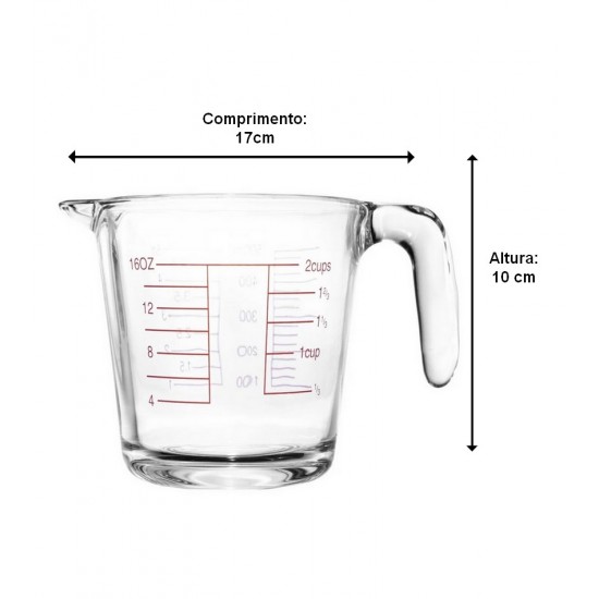 Jarra 600ml Medidora de Vidro com Marcação em Vermelho 